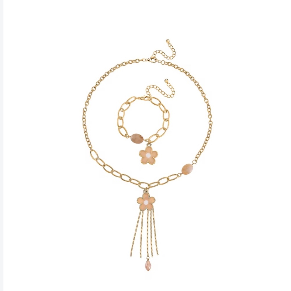 New Yellow Quartzite, Champagne Glass, Enameled Floral Charm Necklace & Bracelet